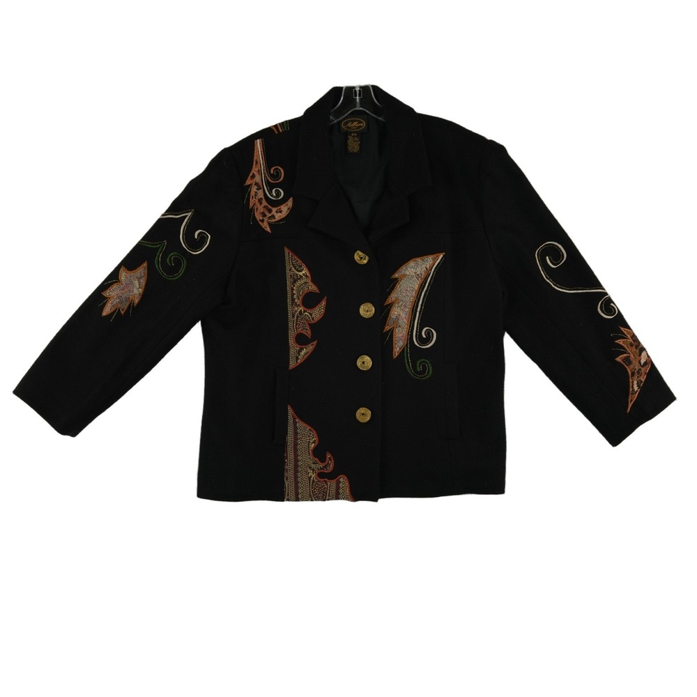 Allure Coat Embroidered Wool Blazer Women's Size 2X Black Gold Paisley‎  Vintage